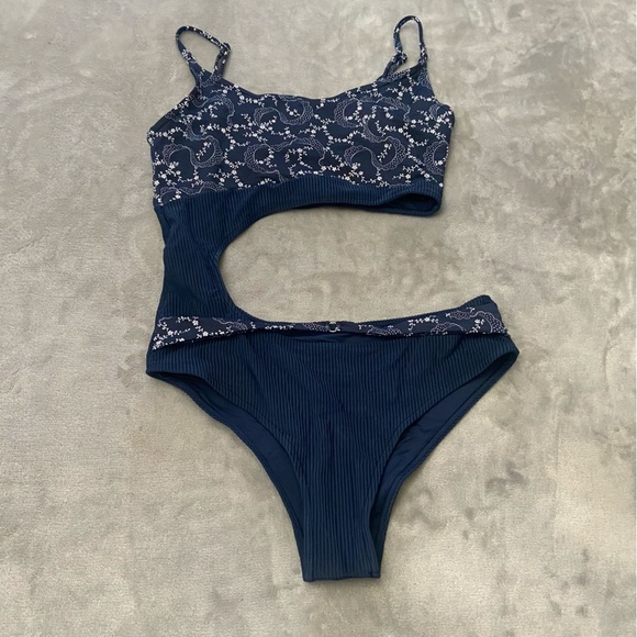 New! Frankie’s Bikinis Thea Ribbed One-piece Swimsuit navy blue 24128 - Picture 8 of 11